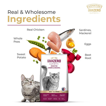 Grain Zero Adult Dry Cat Food 1.2kg | Ocean Fish, Sardine & Mackerel | 48% Fresh Fish Inclusion | Grain-Free & Gluten-Free | Promotes Healthy Skin & Coat | Suitable for All Breeds