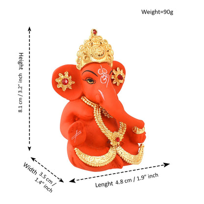 Ganesh Idol Murti Statue for Car Dashboard Gift Ceramic Terracotta Gold Plated Gift for Ganpati Festival Ganesha Idol for Gifts, Showpiece for Home Pooja Room Diwali Decoration.