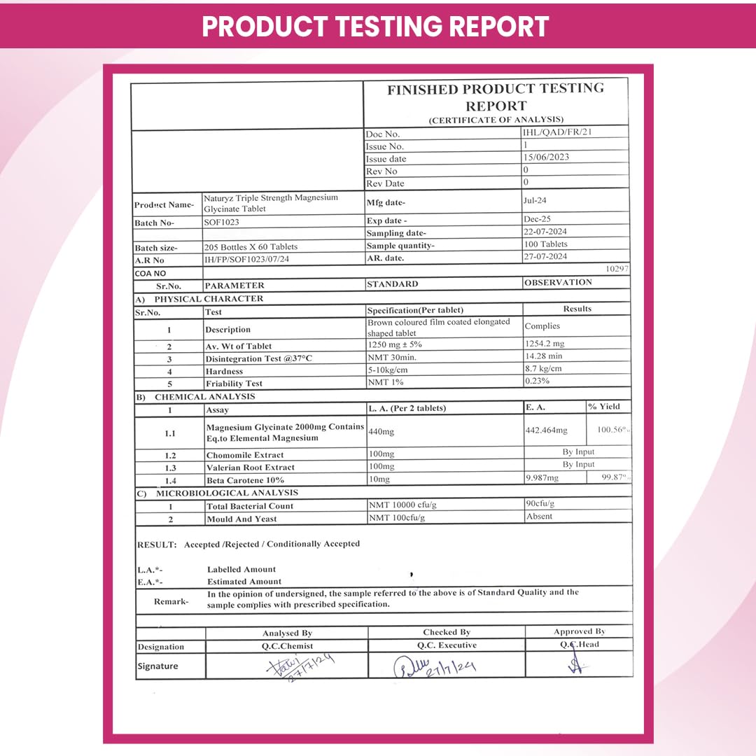 Product testing report with a pink border