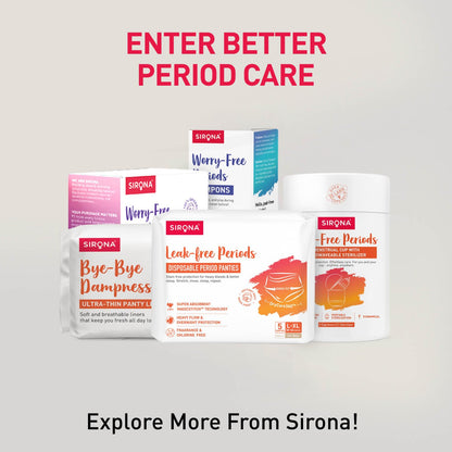 Sirona period care products with packaging on a gray background