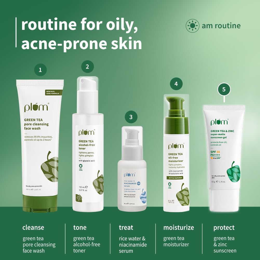 Plum Green Tea & Zinc Super-Matte Gel Sunscreen SPF 50 PA ++++ | 50g | Formulated for Oily, Combination and Acne Prone Skin | Protects & Controls Oil | Lightweight, No White Cast & Non-Sticky | Vegan |