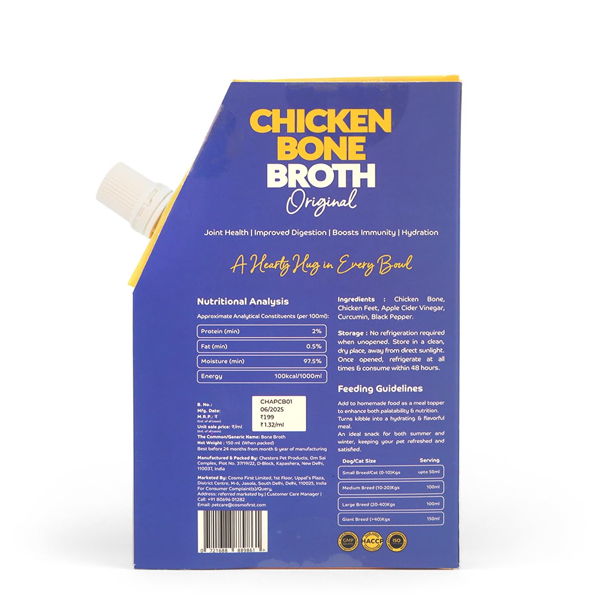 Applod Original Chicken Bone Broth for Dogs & Cats | Protein-Rich Grain-Free Meal Topper with Collagen & Amino Acids | Hydrating Slow-Cooked Joint Support Broth | 150ml