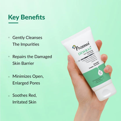 Fixderma Dewrav 2% Niacinamide Pore Minimizing Face Wash with Ceramides & Cica Extract | Face Wash for Open Pores Tightening | Strengthens Skin Barrier & Brightens Skin | For Men & Women- 100ml
