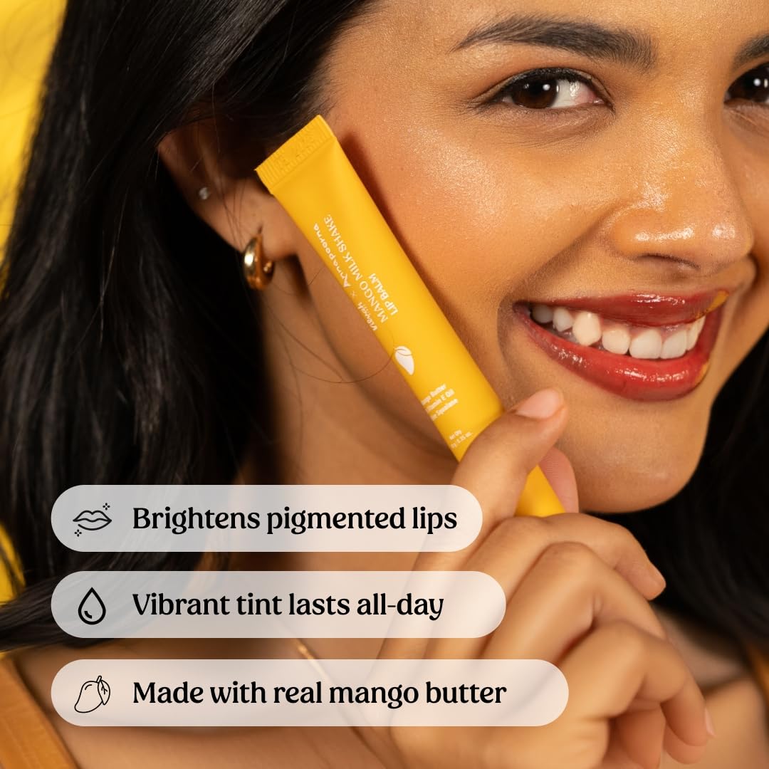 Vilvah Mango Milkshake Lip Balm | Infused with Alphonso Mango Pulp | Soothes Dry Lips & Locks in Moisture | Soft Reddish-Orange Tint with Mango Butter, Coconut Milk & Olive Squalane | 10g