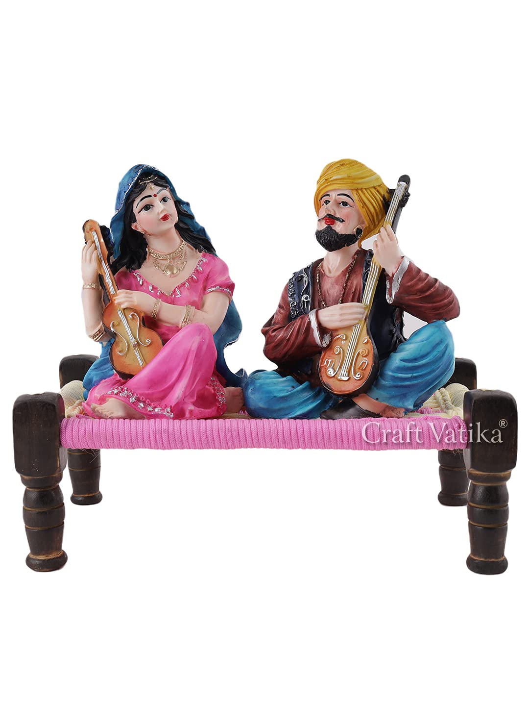 Resin Couple Idol, 11 x 9.5 x 6.5 Inches, Multicolour, Idol