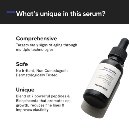 Minimalist Multi Peptide Night Face Serum for Ageless Younger Skin, 30 ml | Collagen Boosting, Hydrating & Overnight Repair Serum for Women & Men with 7% Matrixyl 3000 & 3% Bio-Placenta