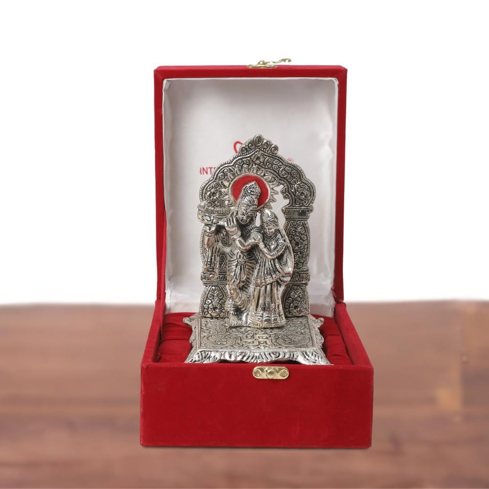 Silver Plated Radha Krishna Chowki God Idol for Home/Gift | Spiritual Significance | Symbol of Love and Devotion | Bringing Positive Energy | Ideal Gift Option