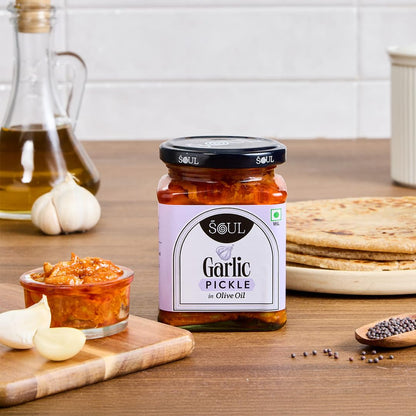 ADF Soul Garlic Pickle Made in 100% Olive Oil | Our bestselling garlic pickle is strong, spicy & cooked to perfection | 275g