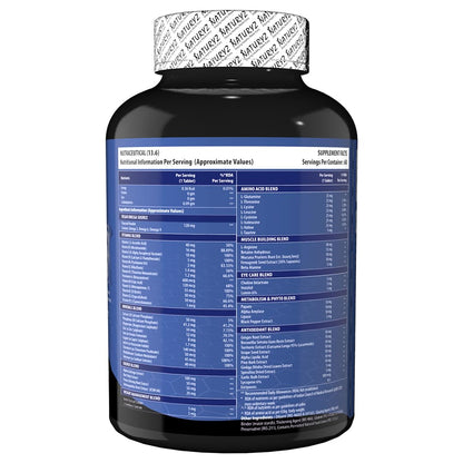 Supplement bottle with nutritional information label on a white background