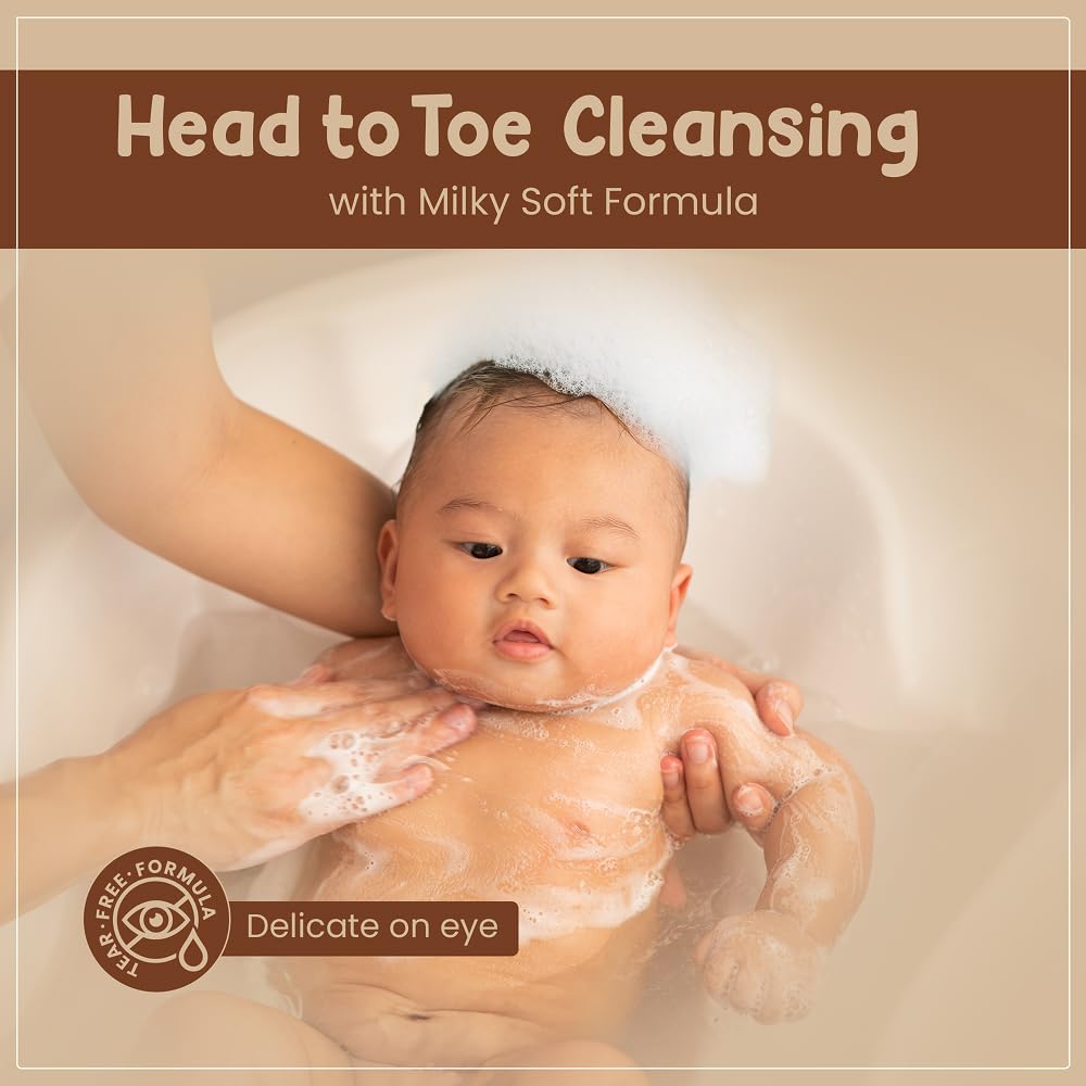Mother Sparsh Milky Soft Head to Toe Baby Wash with Milk Protein & Shea Butter | Tear Free 2 in 1 Natural Body Wash & Shampoo for Babies