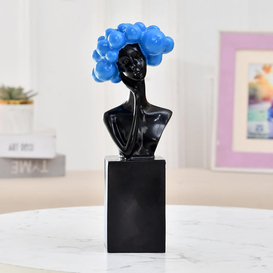 Artistic Blue Sphere Bust Sculpture | Modern Black Resin Decor | Contemporary Woman Figurine | Abstract Home Accent | Luxury Art Piece for Living Room, Dining Room, or Entryway