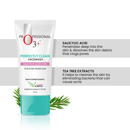 O3+ Perfectly Clean Face Wash With Salicylic Acid 2% For Acne Prone Skin | 75ml