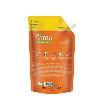 Fiama Shower Gel Peach & Avocado Body Wash with Vitamin E, 750 ml Refill Pack, Value Pouch for Soft Moisturised & Hydrating Skin,