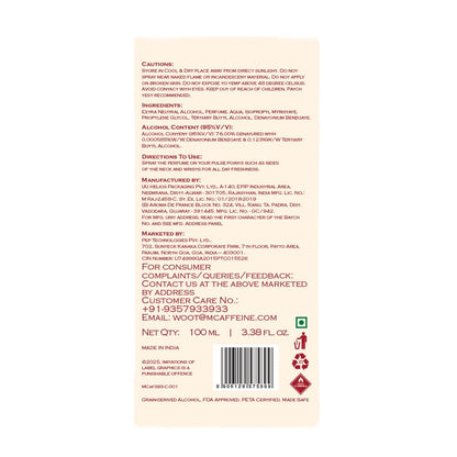 Back label of a product with text, ingredients, and contact information on a white background