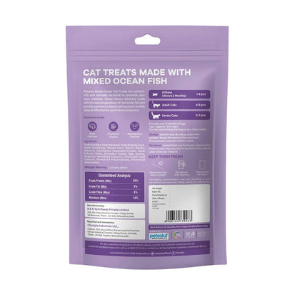 Petoska Mixed Ocean Fish Cat Treats – 100g | Air-Dried Sardine, Mackerel & Anchovy Bites with Taurine & Omega-3 | Chewy | High-Protein Digestion & Reproductive Support| Kittens & Adult Cats