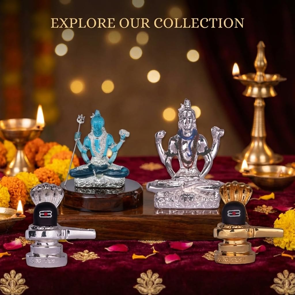 Resin Shivling Murti Statue Idols for Car Dashboard Pooja Temple Room Home Decoration & Festival Occasions Gifts (Gold) - 3 x 3 Inches - Pack of 1