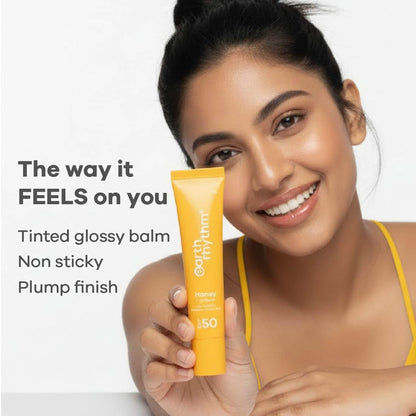 Earth Rhythm Honey Lip Balm SPF 50 Brightens Lips with Propolis, Peptides & Kojic Acid - Mango