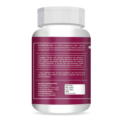 Supplement bottle with a purple label on a white background