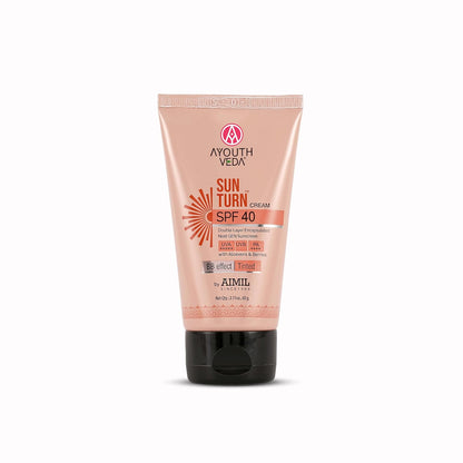 Ayouthveda Sunturn Cream SPF 40 Tinted Sunscreen with BB Effect & PA++++ | Zinc Oxide, Aloe Vera & Berry Extracts | Broad Spectrum UVA/UVB & Blue Light Protection | No White Cast | Lightweight & Water Resistant | 60g (Pack of 1)