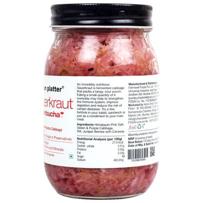 Urban Platter Sauerkraut Original Pickled Probiotic Cabbage, 450g / 15.8oz [Raw, Artisanal, Plant-Based, Preservative Free]