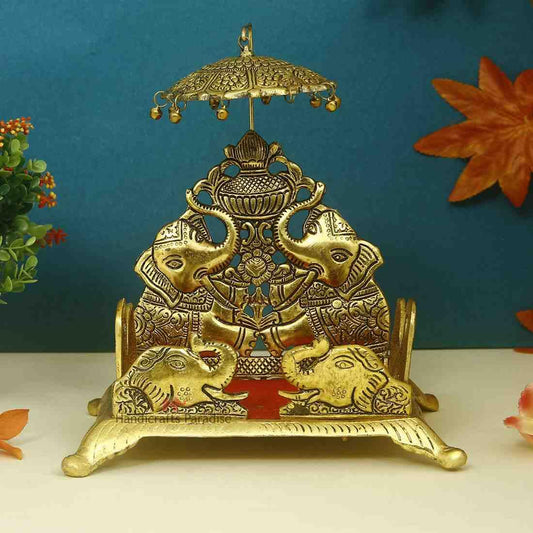 Aluminium Metal Big Singhasan with Umbrella Golden - 9.75 Inch Height