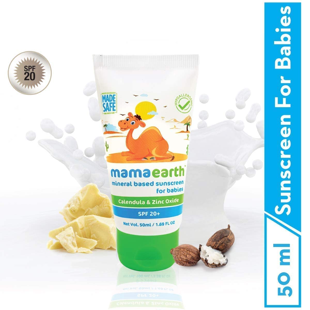 Mamaearth Mineral Based Sunscreen - 50 g | Infused With Calendula & Zinc Oxide | Protects Against Uv Rays With Spf 20, Deeply Nourishes & Soothes Skin, Sensitive