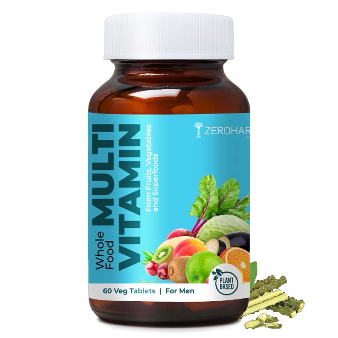 ZEROHARM Multivitamin Tablets for Men | Whole Food Multivitamin with Essential Vitamins A, B, C, D, E & Iron, Zinc, Magnesium | Daily Supplements for Immunity & Energy Support | 60 Veg Tablets
