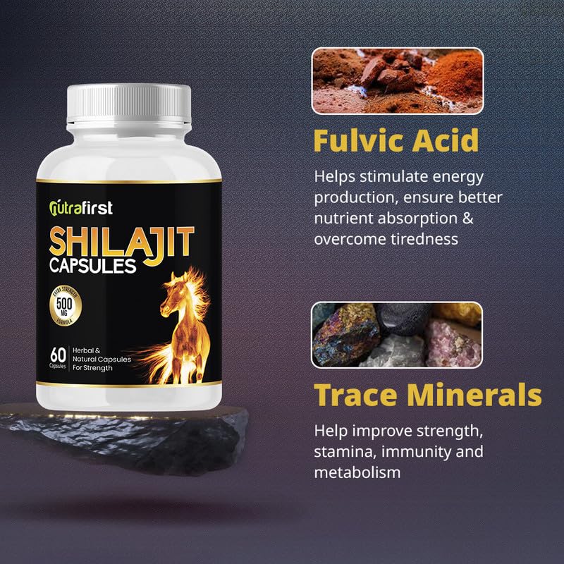 Nutrafirst Shilajit Capsules (500mg, 60 Caps) | Pure Himalayan Shilajeet Extract | Supports Muscle Strength, Stamina, Endurance & Energy | Improves Performance, Vitality & Immunity