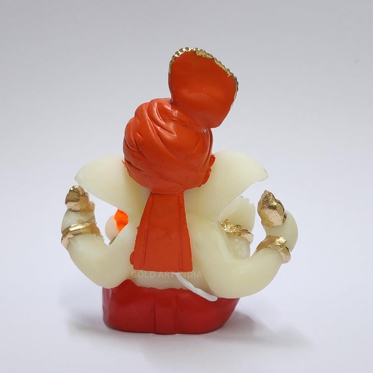 Gold Art India Polyresin Lord Ganesha Idol for Car Dashboard, Home, Office | Ganpati Statue for Mandir Decor | Handcrafted Ganesh Murti (2 x 2.5 inch, Red & Orange)