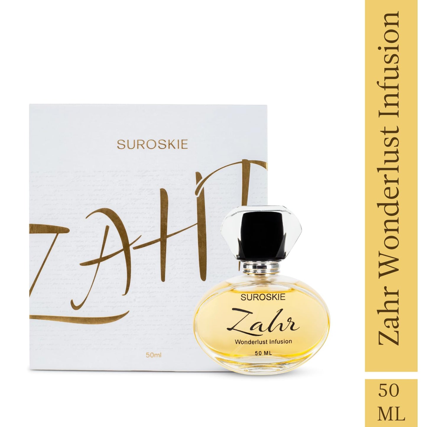 Suroske Zahr Wonderlust Infusion perfume bottle and packaging on a white background