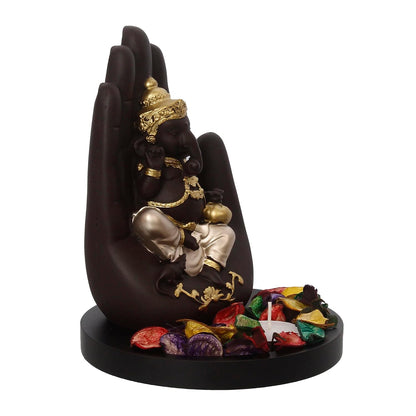 Black Golden Resin Palm Ganesha Idol Showpiece Potpourri Tea Light Candle Holder| Lord Buddha Statue Tea Light Holder| Diwali Decoration Items for Home Decor | Gift for Diwali Housewarming
