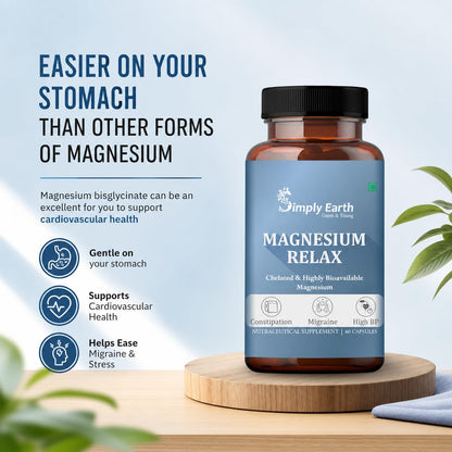 Simply Earth Magnesium Bisglycinate 1500 MG(Elemental 315) Most Bioavailable Magnesium for Sleep, Muscle, Bone & Heart Support | Supports Sleep, Recovers Muscles with Vitamin B6-60 Capsules