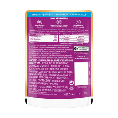 Whiskas Junior Kitten (2-12 Months) Wet Cat Food, Tuna in Jelly, 80 g, Hydrating Food Made With Real Fish, 100% Complete & Balanced Nutrition for Kittens