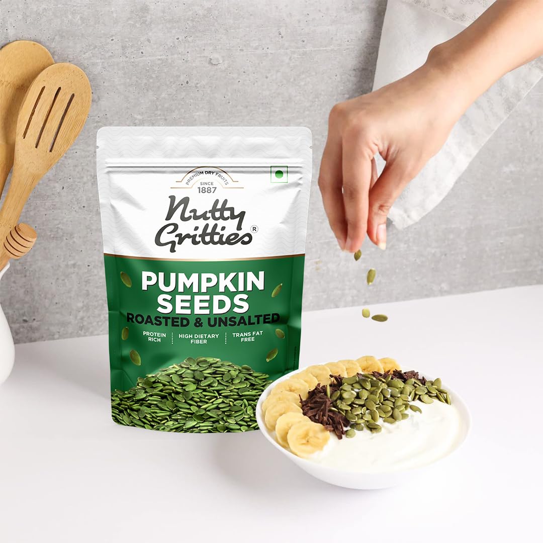 Nutty Gritties Roasted Unsalted Pumpkin Seeds 200g | Fibre-Rich Superfood | Healthy Snack for Eating