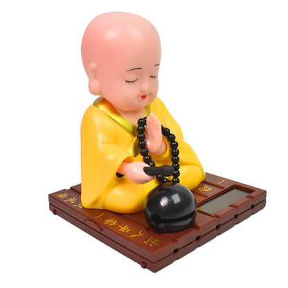 Big Solar Powered Sitting Buddha Statue - Shaking Head Buddha Monk Statue for Car Dashboard, Home & Office Desktop, Health Wealth & Prosperity, Peaceful Meditation Ornament (1Pc - Yellow)