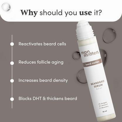 Man Matters BeardGro Serum Roll On 25ml | 4% Anagain, 2% Aminexil & 1% Rosemary | For Stronger, Fuller & Thicker Beard | Solves Uneven & Patchy Beard | Lightweight, Fast Absorption