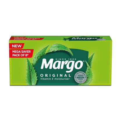 Margo Original Neem Soap 125gm X 8 | Powered With Goodness of 1000 Natural Neem Leaves | Soap for Clear and Beautiful Skin | Infused with Vitamin E for Moisturising