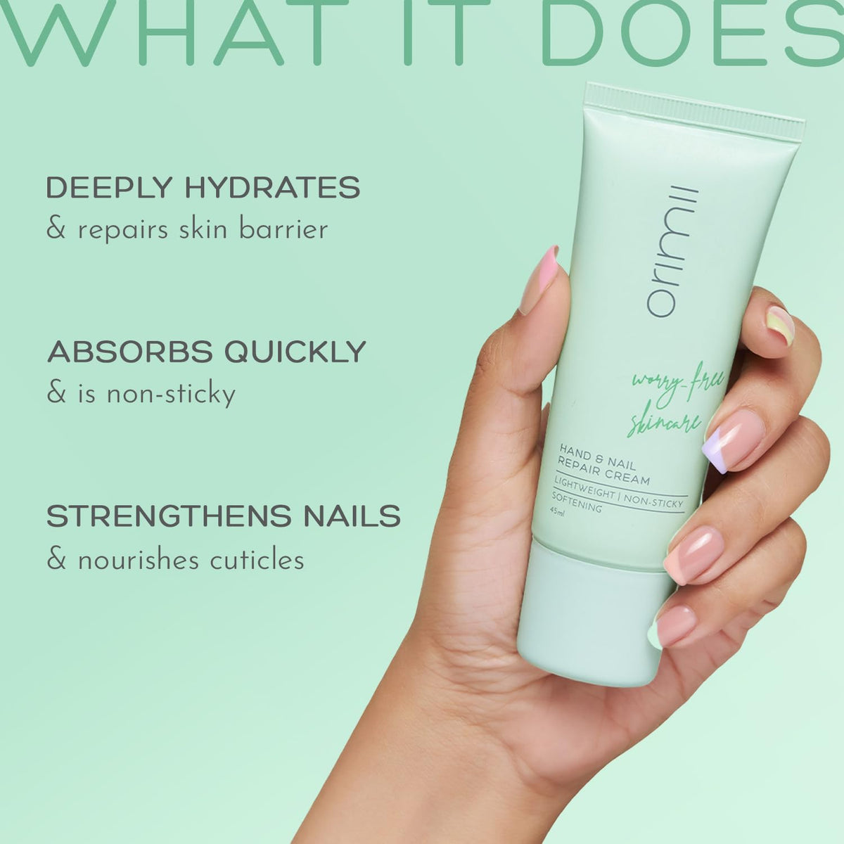 Orimii Nail & Hand Cream for Women With Shea Butter & Alpine Berry | Strengthens Nails, Repairs Cuticles & Keeps Hands Soft & Moisturized | Hand Moisturizer for Dry Skin | 100% Safe & Natural (45ml)