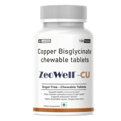 ZEOWELL CU (LeeWell) Copper Bisglycinate Supplement, 120 Tablets