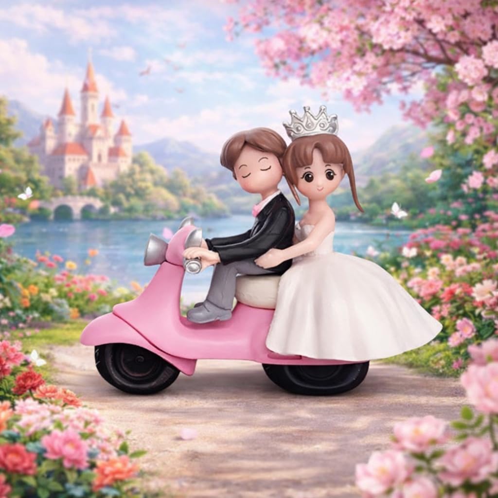 Bride & Groom Scooter Couple Showpiece | Wedding Couple Figurine for Home Décor | Romantic Gift for Marriage, Anniversary & Valentine’s Day