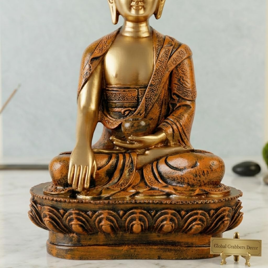 New Limited Edition Meditating Sitting Buddha Idol Statue showpiece Home Decor Decoration Items for Living Room and Gifts (Orange Golden-BS1)