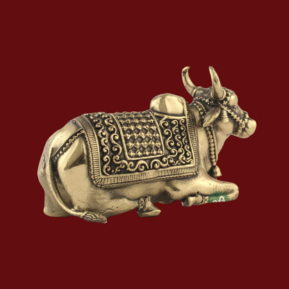 Mridaya Premium Brass Nandi Statue, Gatekeeper of Shiva and Parvati, 2.5 cm Sacred Bull god, Shiv Sevak, Cow God Statue | House Warming Gift Home Decor | Table top Decor