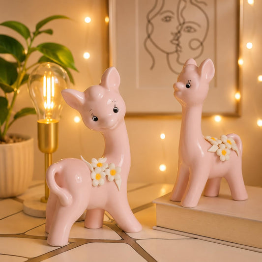 Modern Fox Pair Ceramic Art Figurine | Beautiful Home Decor (Pack of 2, Pink)