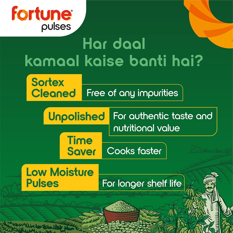 Fortune Arhar Dal (Toor Dal), 500 gm, Unpolished and Sortex cleaned