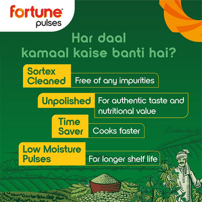 Fortune Arhar Dal (Toor Dal), 500 gm, Unpolished and Sortex cleaned