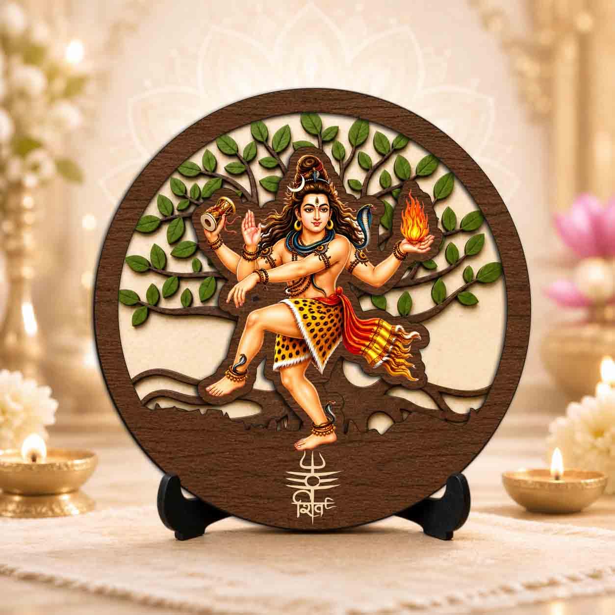 Plan To Gift Nataraj Shiv Ji Wooden Murti for Home Mandir, Prayer Room, Table Top Decor & Spiritual Gifting - 5x5 Inch
