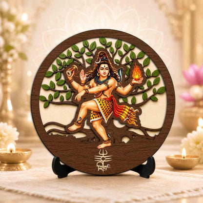 Plan To Gift Nataraj Shiv Ji Wooden Murti for Home Mandir, Prayer Room, Table Top Decor & Spiritual Gifting - 5x5 Inch