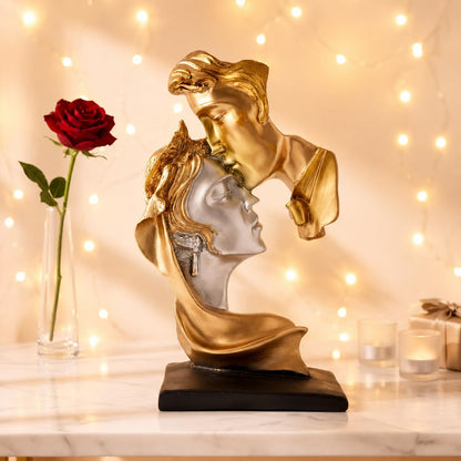 Resin Kissing Couple Statue|Romantic Home Décor Accent (Pack of 1, Silver & Golden)