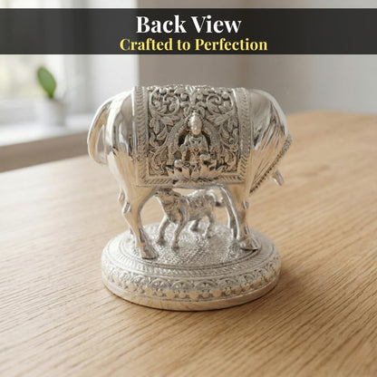 Dev Aastha 999 Pure Silver Plated Kamdhenu Cow Idol | 2.5 inch Vastu Home Decor for Pooja Room & Mandir | Symbol of Prosperity & Abundance | Ideal Religious & Spiritual Gift