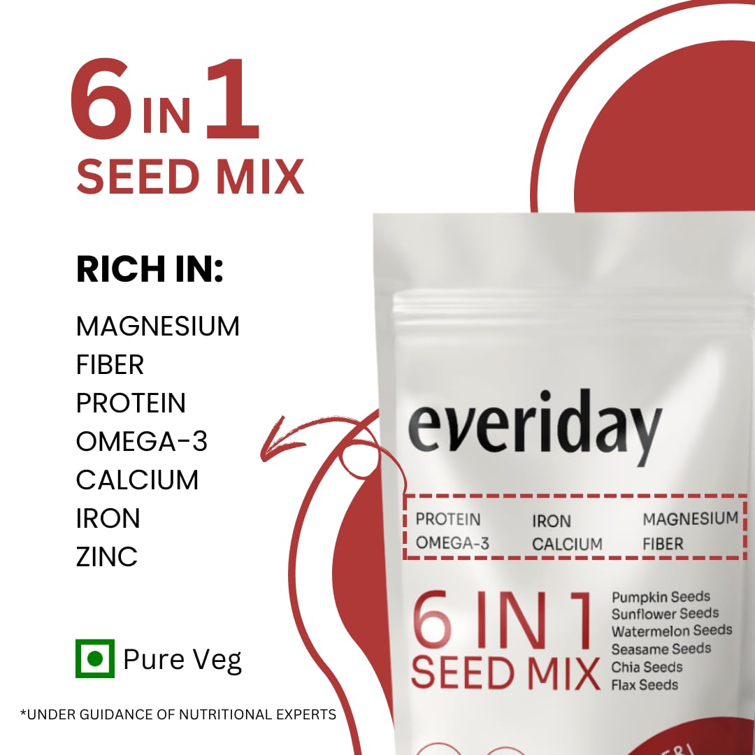 Everiday Spicy Peri Peri Roasted 6-in-1 Super Seed Mix | 250g | Pumpkin, Sunflower, Watermelon, Sesame, Chia & Flax | Healthy Crunchy Snack for Daily Nutrition | High Protein, Fibre & Omega-3 | Vegan & Gluten-Free